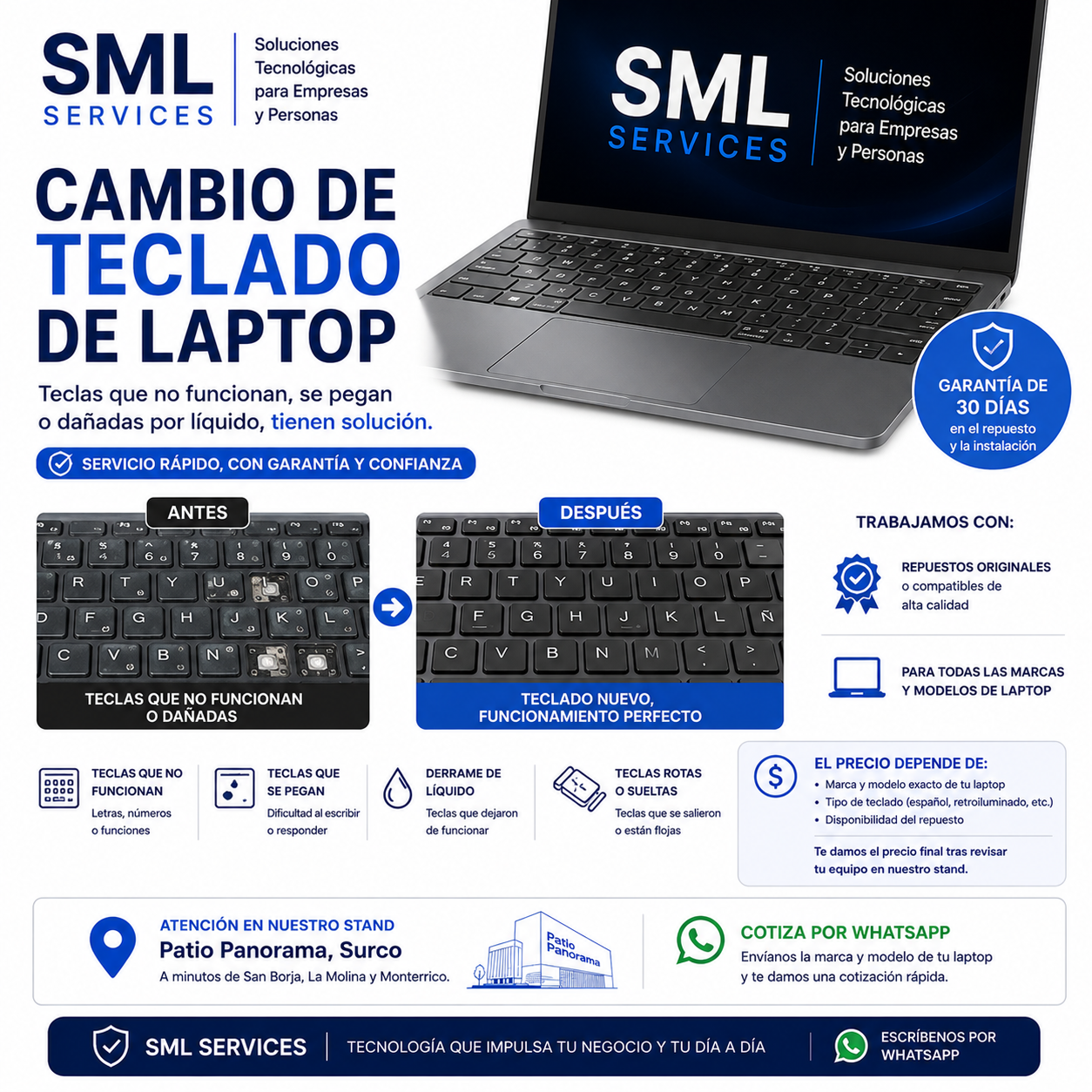 Cambio de Teclado de Laptop en Surco
