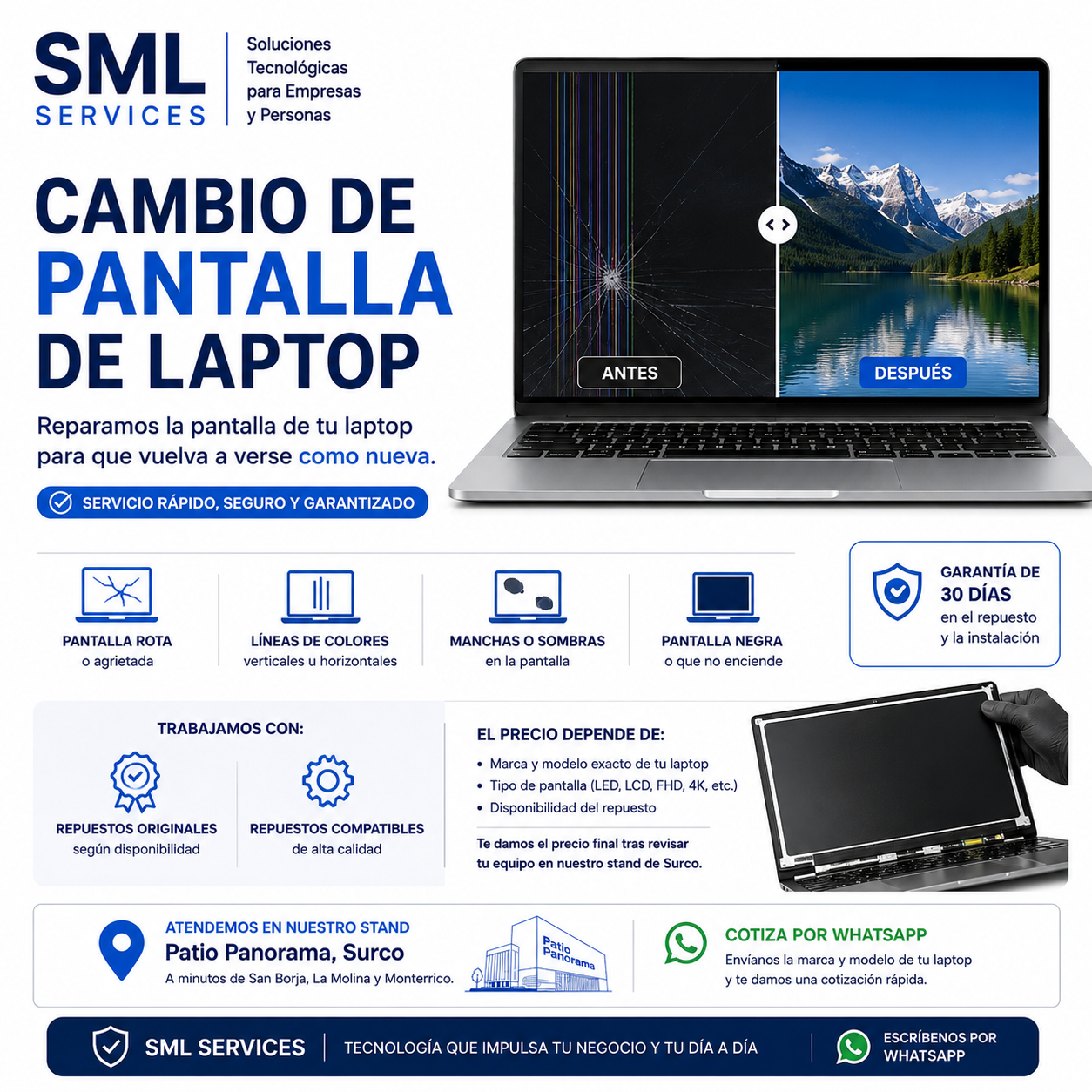 Cambio de Pantalla de Laptop en Surco